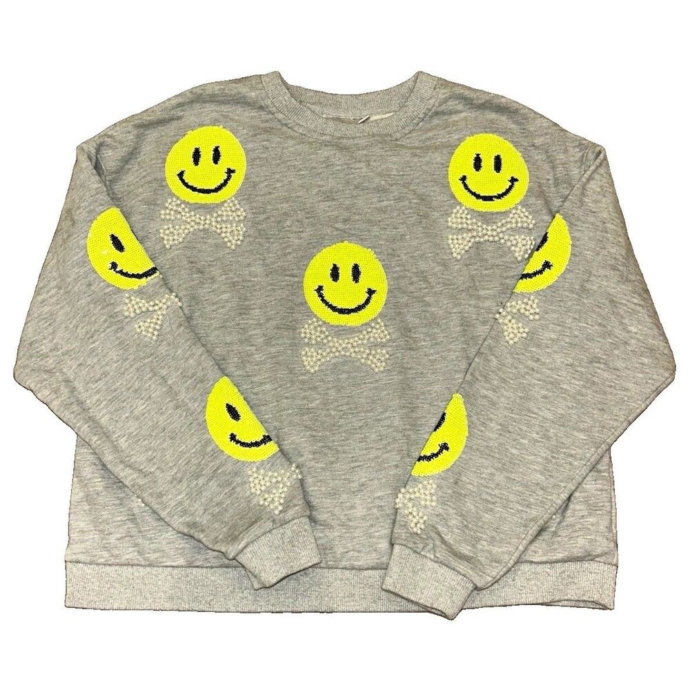 Queen of Sparkles Smiley Skull Embellished Sweatshirt Kids Large